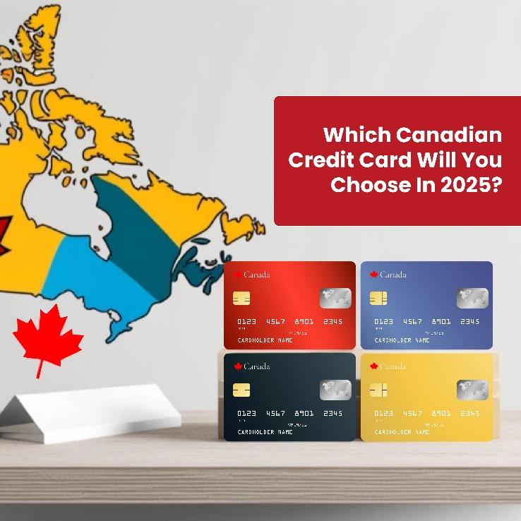 four credit cards next to a map of Canada