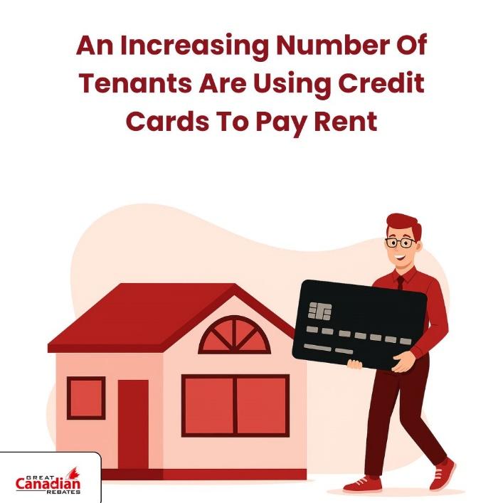 The picture shows a man standing with a credit card near a house.