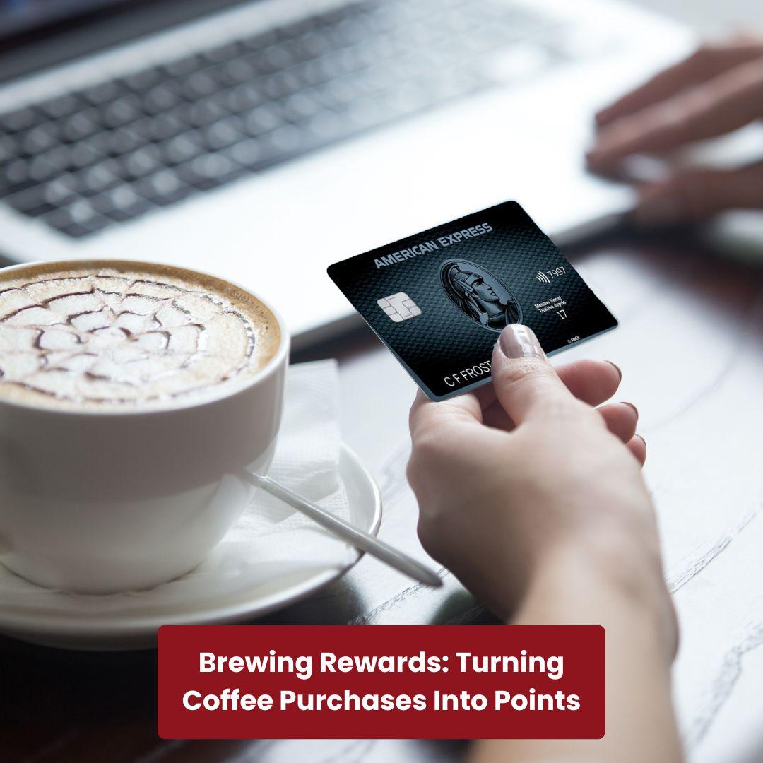 Close-up of a person holding a credit card beside a latte at a café, representing how Canadians earn rewards on everyday coffee purchases.