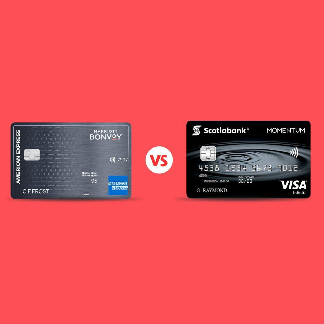 Scotia Momentum Visa Infinite and Marriott Bonvoy American Express credit cards side by side