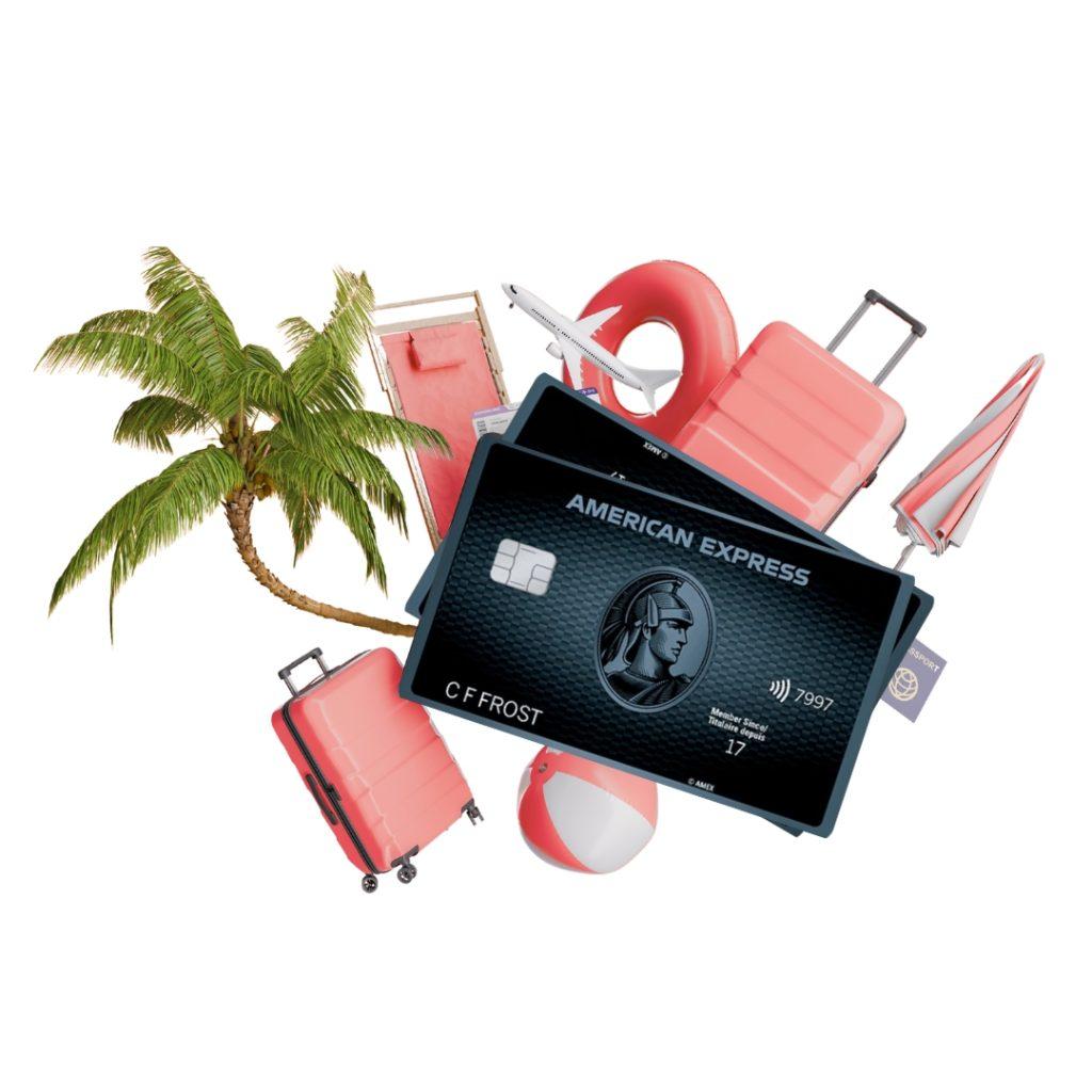 Flat lay of travel items with a credit card