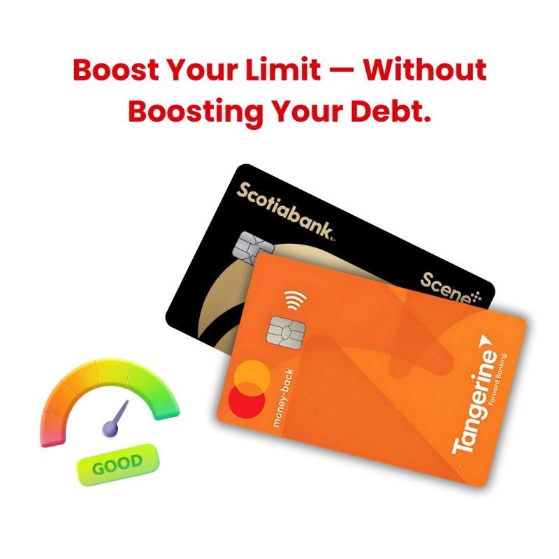 Custom design showing the Tangerine Money-Back Credit Card and the Scotiabank Gold American Express® Card with a score gauge.