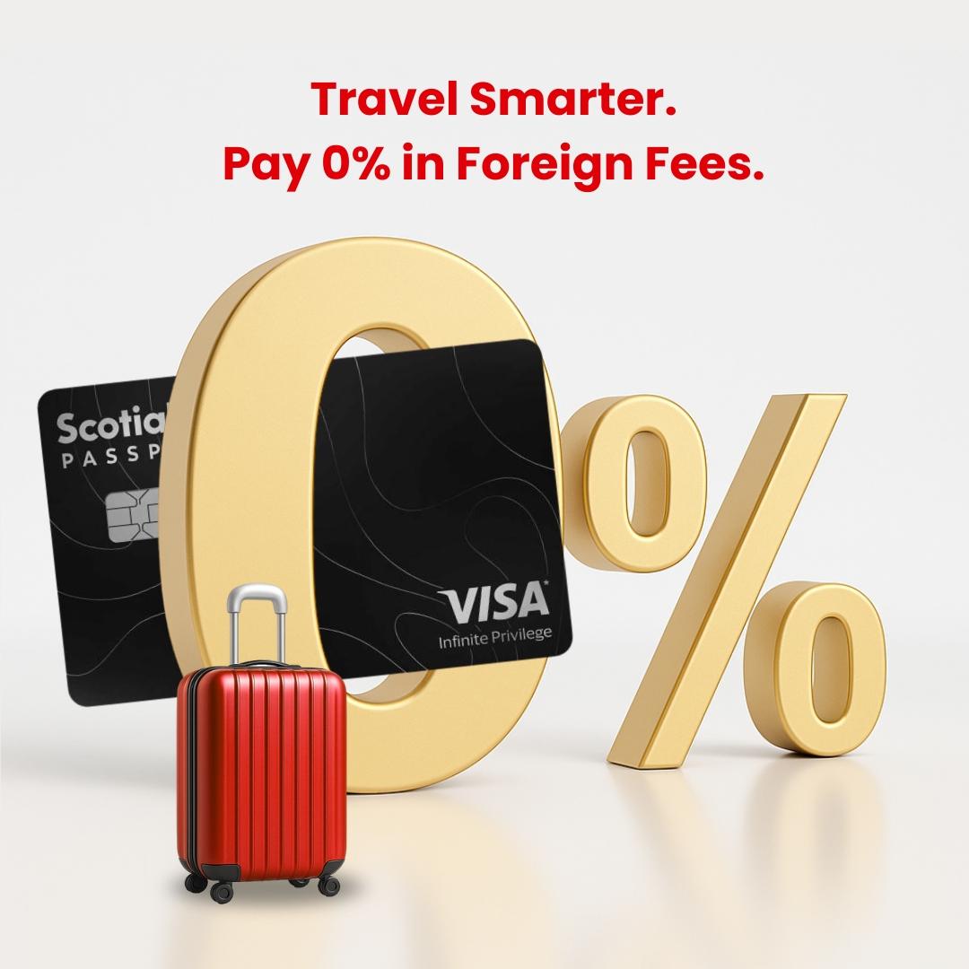 The Scotiabank Passport Visa Infinite Card placed inside a large 0% symbol