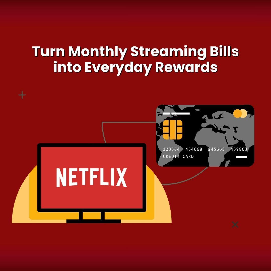Illustration showing Netflix streaming on a TV with a crossed-out cash symbol, representing earning credit card rewards on monthly subscriptions instead of paying cash in Canada.