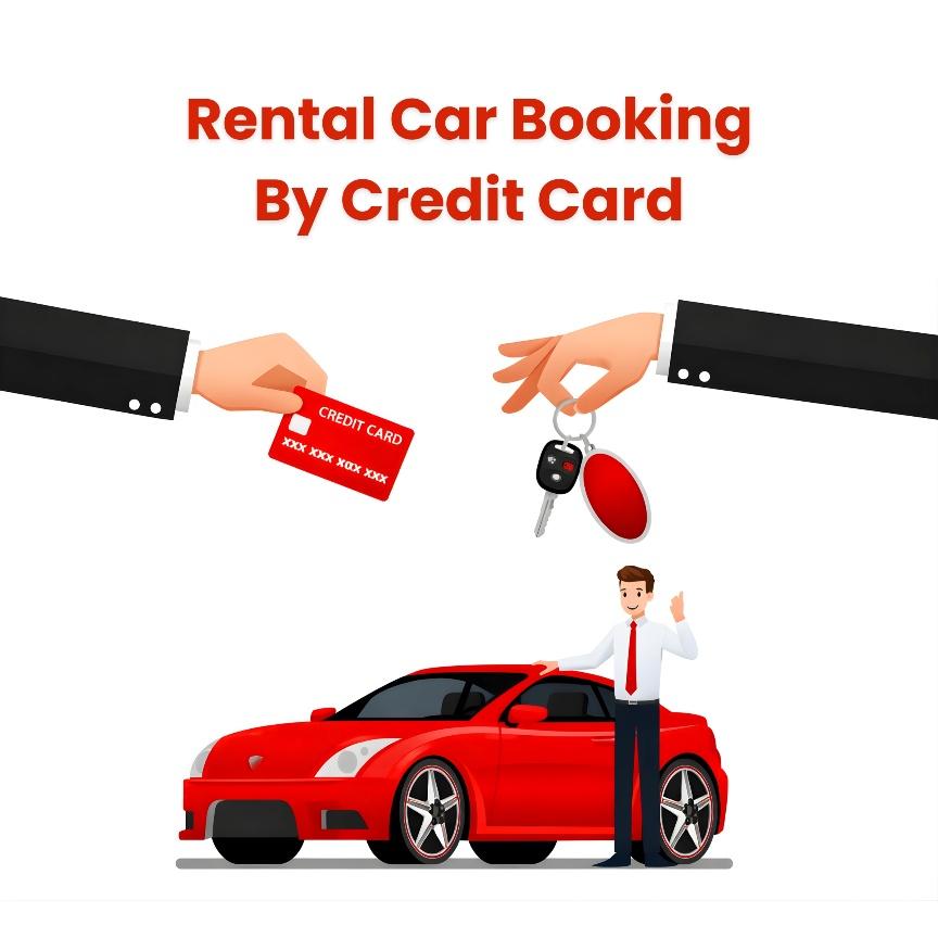 This image shows a man standing next to a car with car keys and a credit card.