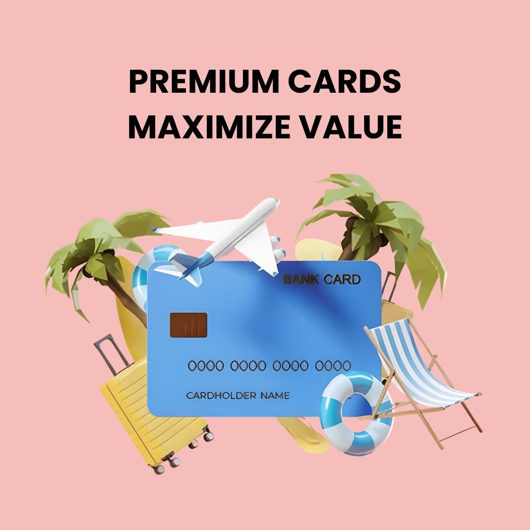 This photo shows a beach chair, luggage, an airplane, and a credit card arranged in a holiday scene.