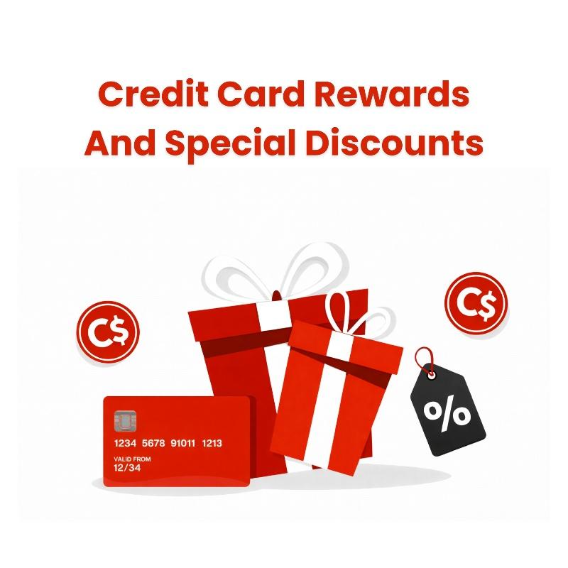 This image shows a credit card, gifts and dollar sign.