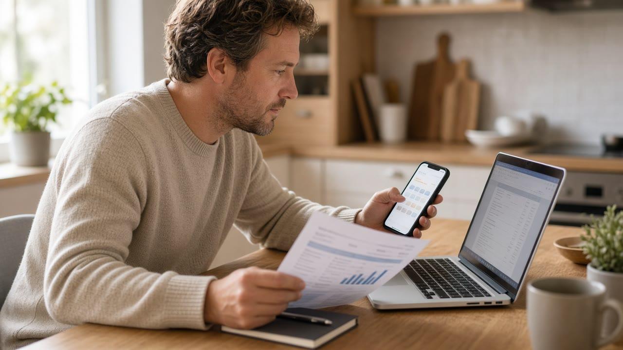 Canadian reviewing statement and phone to avoid missing credit card payments