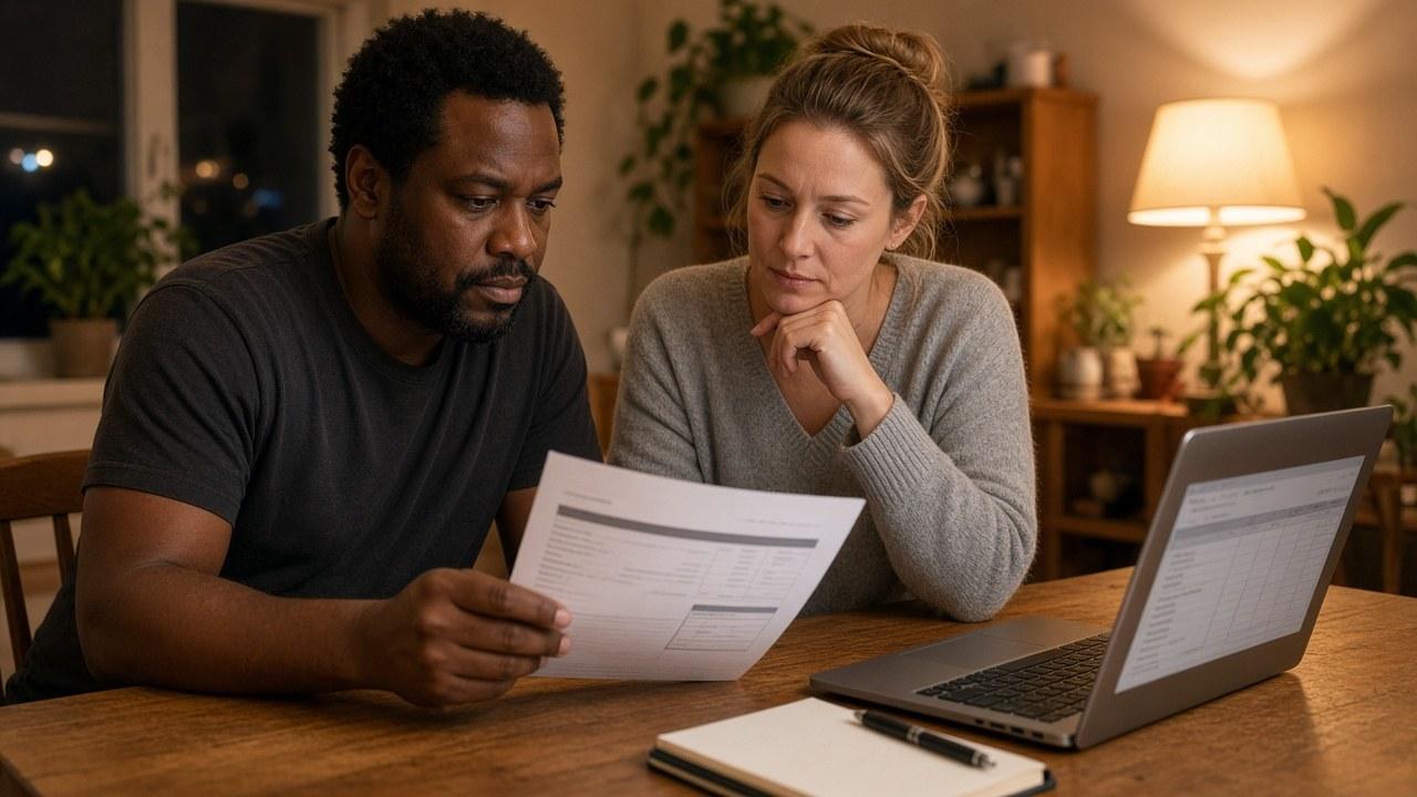 Canadian couple checking a receipt for credit card purchase protection coverage