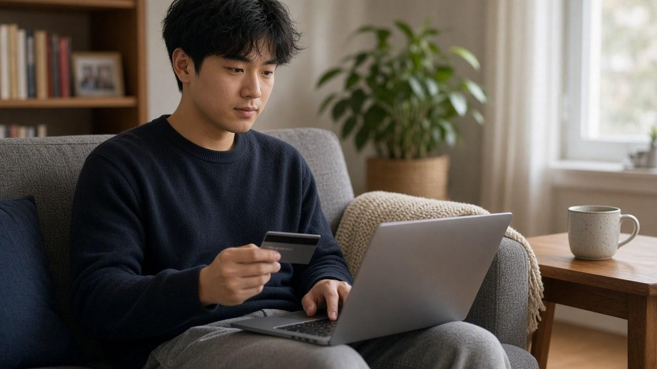Shopper using a card online while relying on credit card purchase protection