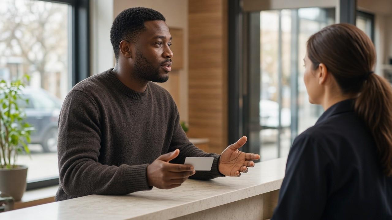 Person declining desk coverage while using credit card rental car insurance