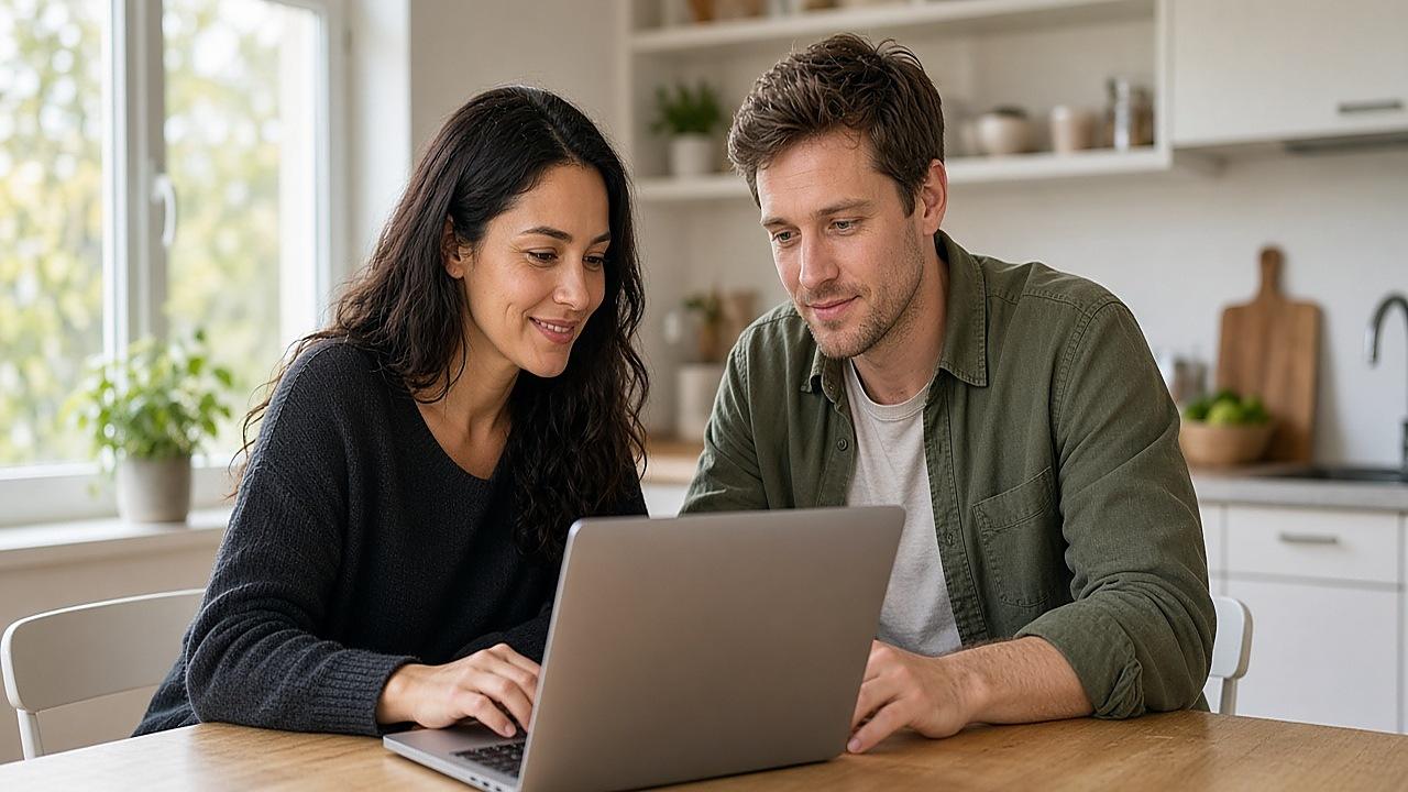 Canadian couple reviewing shared spending for a credit card authorized user setup