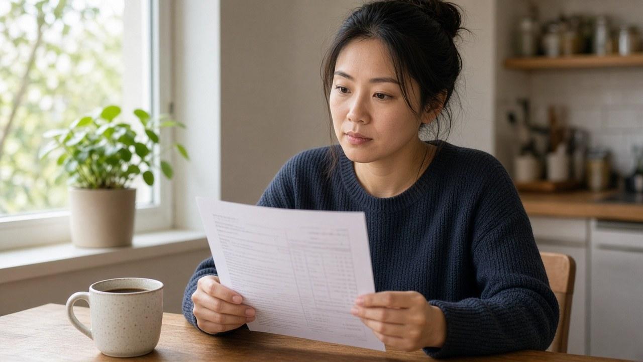 Woman reviewing a credit card billing cycle statement at home