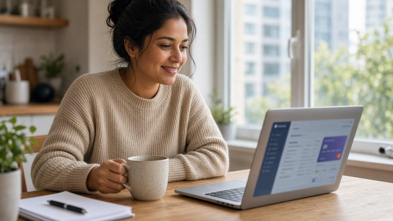 Canadian woman reviewing credit card credit limit increase options on a laptop