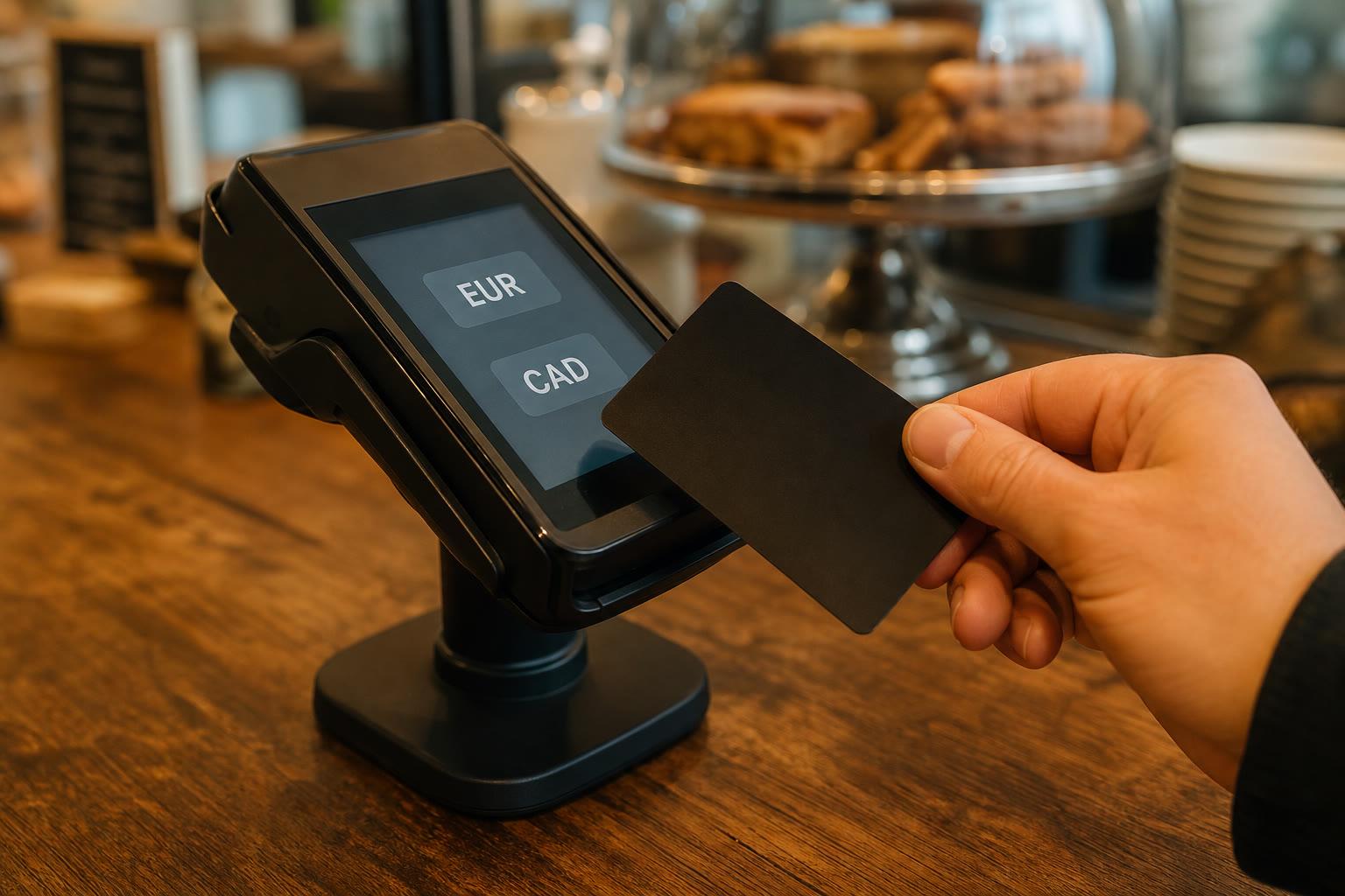 Payment terminal offering a choice between EUR and CAD