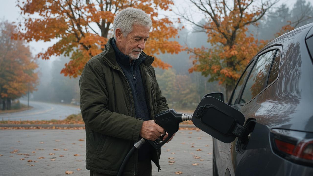 Man in his 60s filling up his car at a Canadian gas station, a common pick among credit card bonus categories