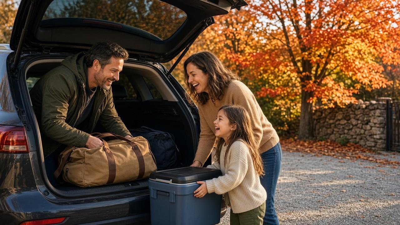 Family loading the car for a weekend getaway they saved up for